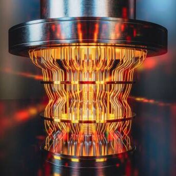 A futuristic glowing quantum computer unit, 3d render